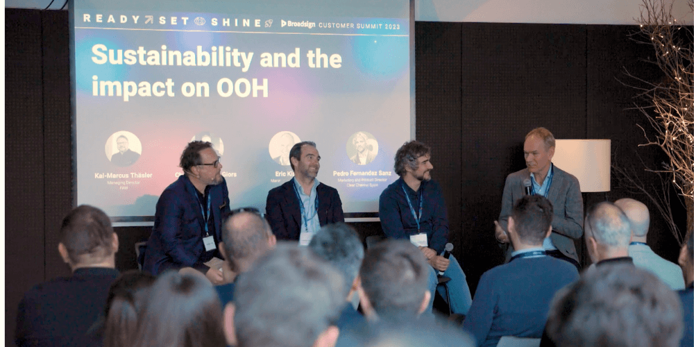 Panel discussion on sustainability and its impact on OOH at the Broadsign Customer Summit 2023.