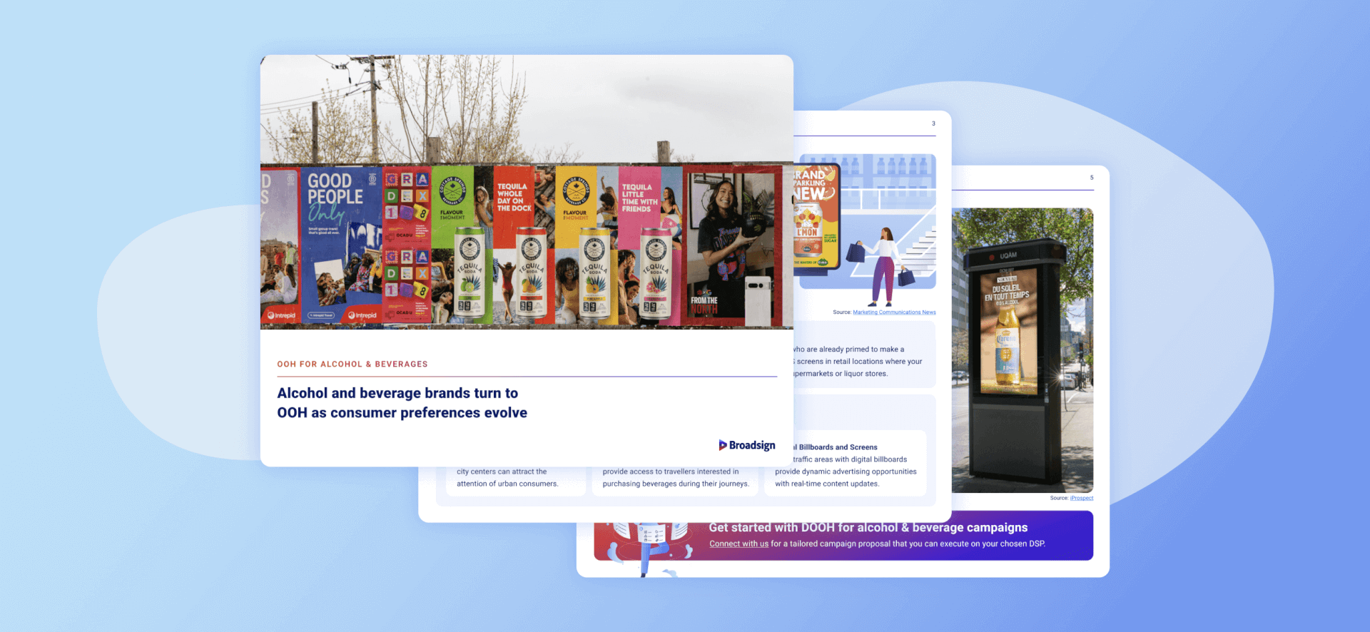 roadsign report on OOH advertising for alcohol and beverage brands, featuring campaign examples and digital billboard imagery.