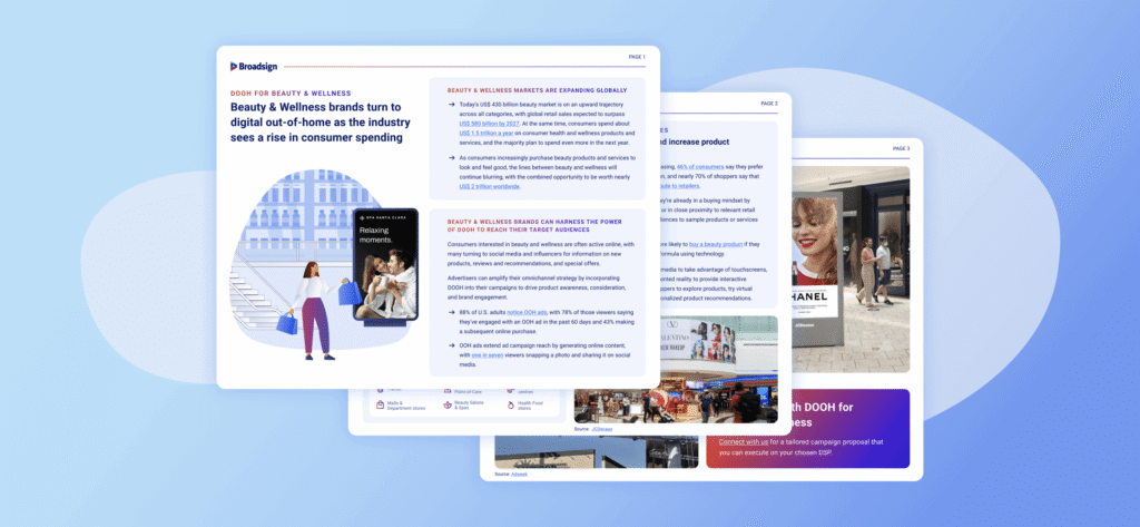Broadsign report pages highlighting consumer spending trends and opportunities for brands in out-of-home advertising.