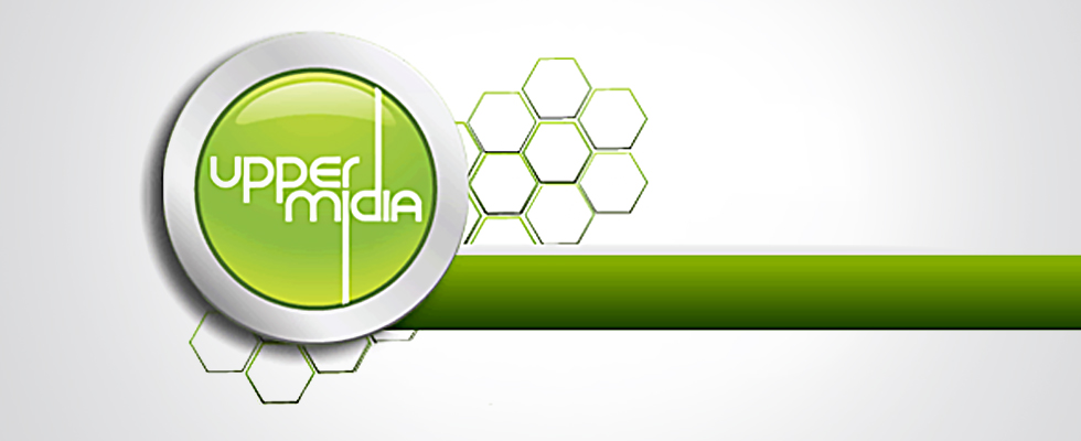 Upper Media logo with green and gray branding and a honeycomb graphic.